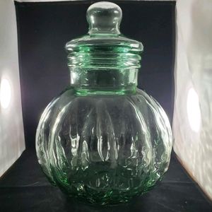Vintage Thick Glass Apothecary Canister Large Pumpkin Shape Light Green